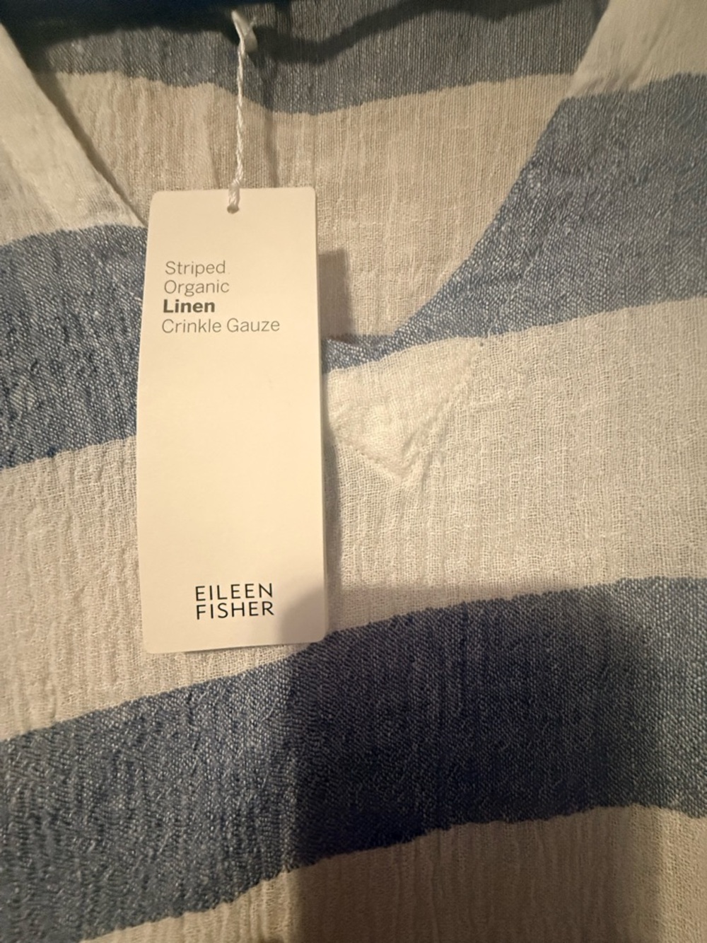 Eileen Fisher Blue and White Striped V-Neck Tunic Dress - Picture 9 of 11